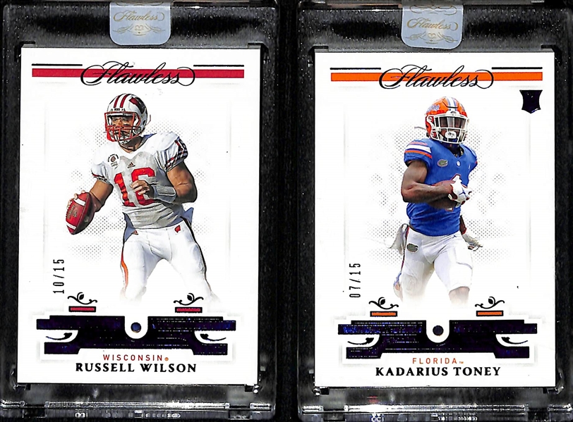 Lot of (2) 2021 Flawless Collegiate Football Sapphire Cards w. Russell Wilson and Kadarius Toney Both #d /15